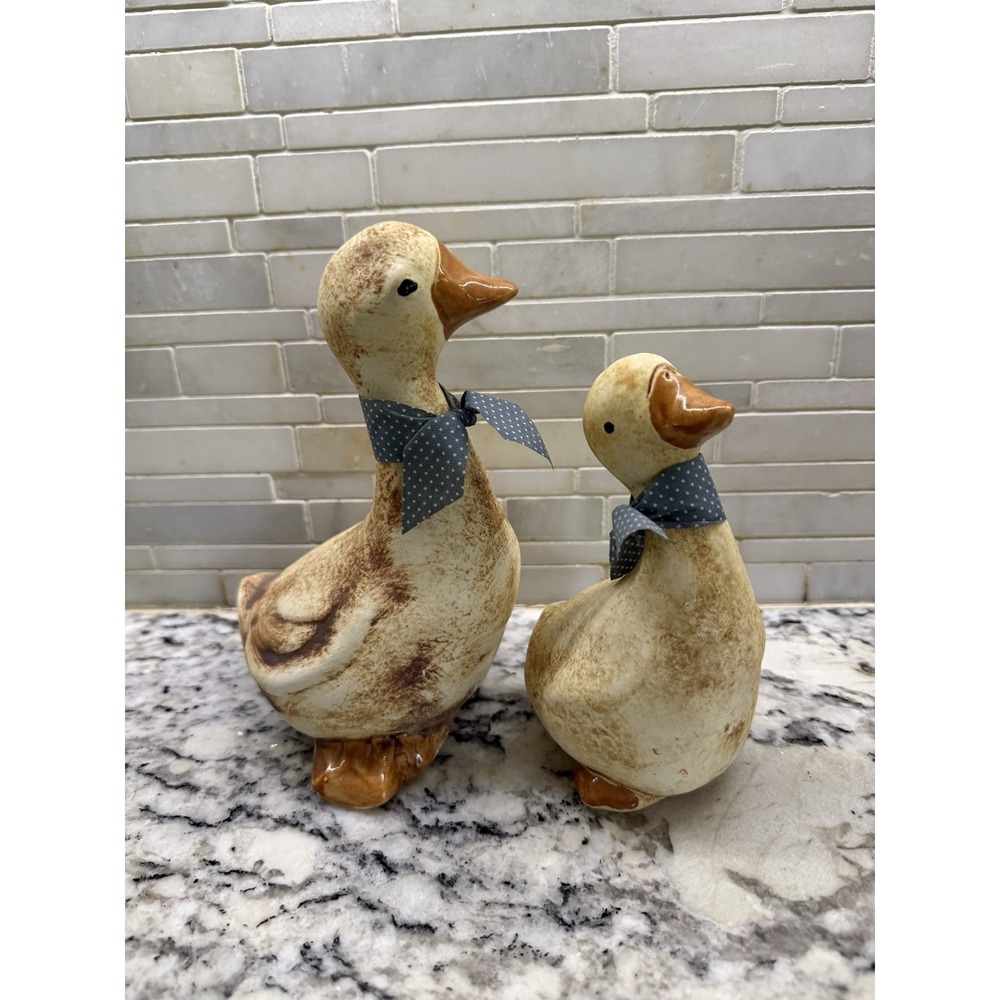 Pair‎ of Vintage Pottery Glazed Ducks Grandmacore Country Earthtone Originals